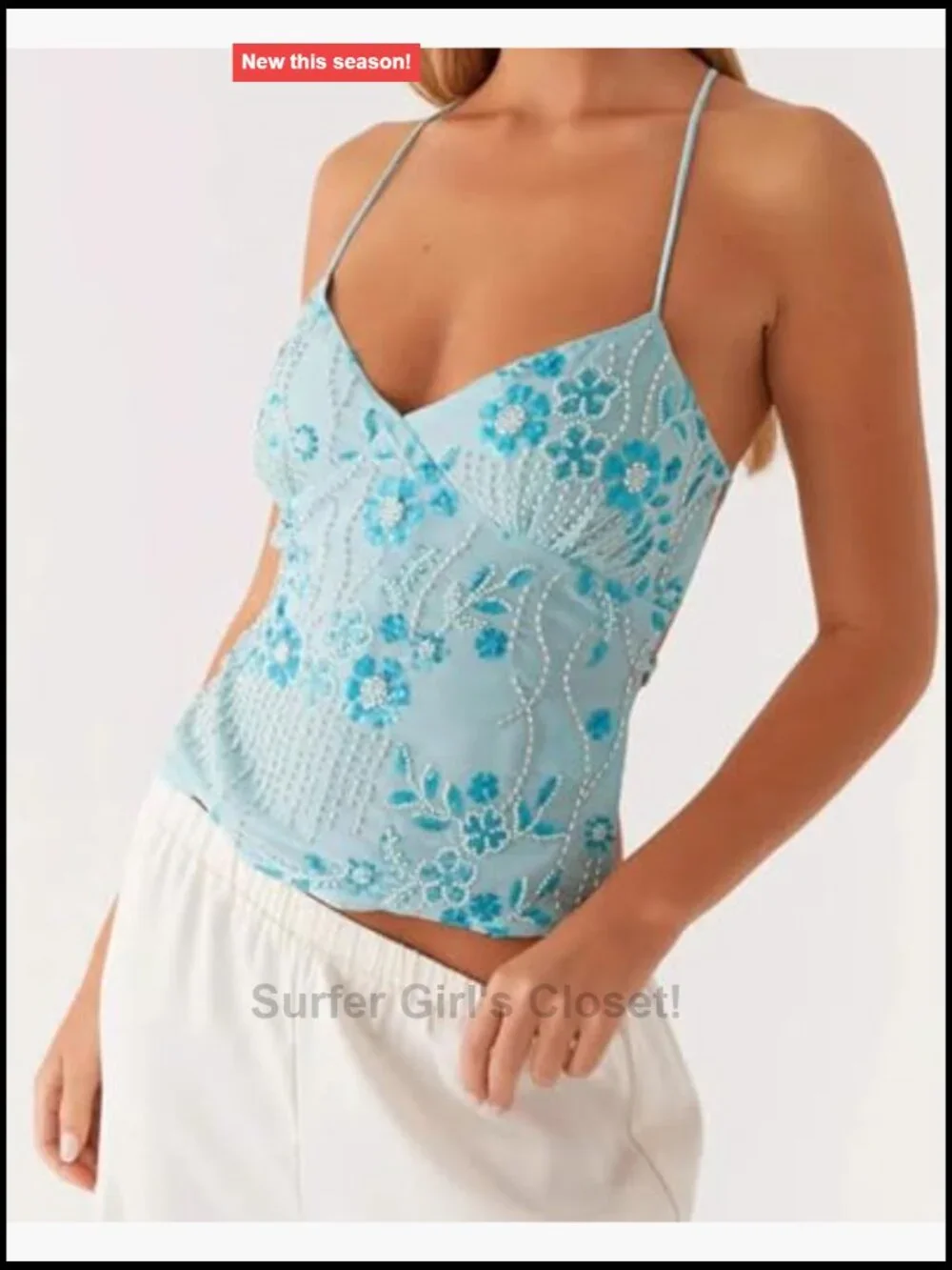 Y2K Sequin Rhinestone Criss Cross Straps Crop Cami V Neck Backless Halter Tank